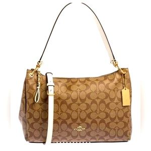 Coach Beige/White Signature Coated Canvas and Leather Mia Shoulder Bag